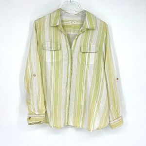 Charter Club Top Womens L‎ Yellow Linen Striped Coastal Lightweight Preppy Yacht
